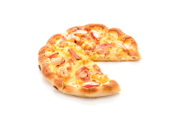 hawaiian seafood pizza isolated on white background