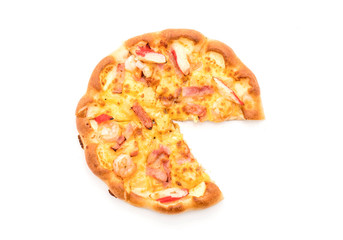 hawaiian seafood pizza isolated on white background