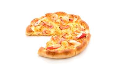 hawaiian seafood pizza isolated on white background