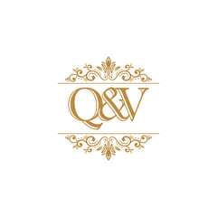 Q&V Initial logo. Ornament gold