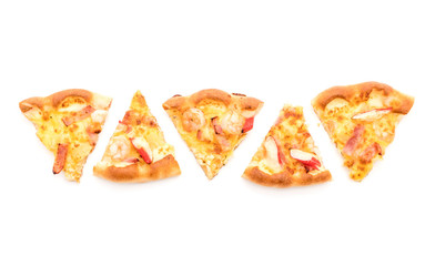 hawaiian seafood pizza isolated on white background
