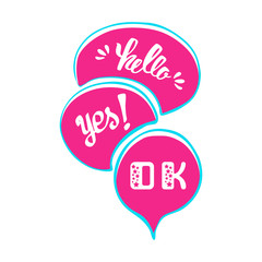 Vector set of comic speech bubbles. Hand drawn set of comic quotes balloons with text.