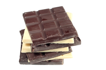 White and dark chocolate isolated on white background

