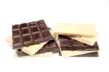 White and dark chocolate isolated on white background

