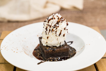 Brownie Sundae with a Scoop of Vanilla Ice Cream