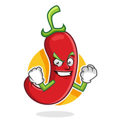 Strong chili pepper mascot, chili pepper character, chili pepper cartoon
