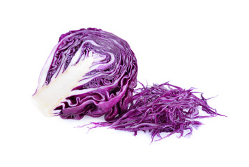 Obraz premium half cut and sliced cabbage on white background