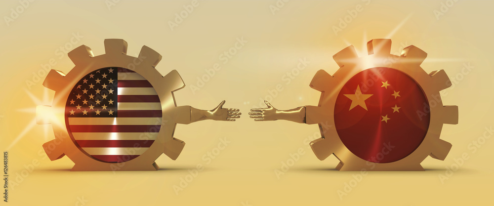 Wall mural web banner, header layout template. politic and economic relationship between usa and china. nationa