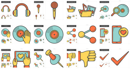 Media line icon set.