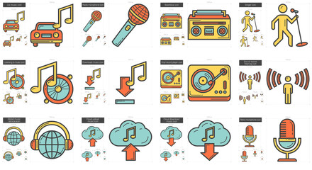 Music line icon set.