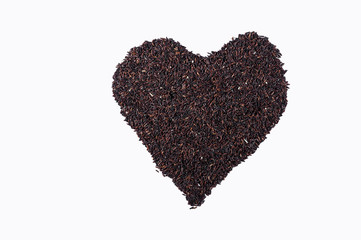 Heart shaped of  Riceberry rice , isolated on white background.