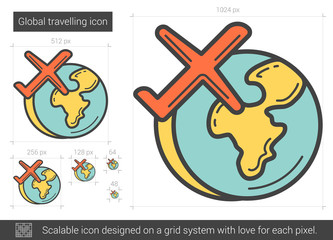 Global traveling line icon.