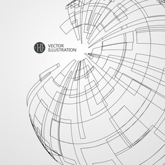 Abstract wireframe, science and technology illustration.