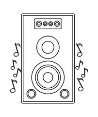 Music note and speaker icon. Sound melody pentagram and musical theme. Isolated design. Vector illustration