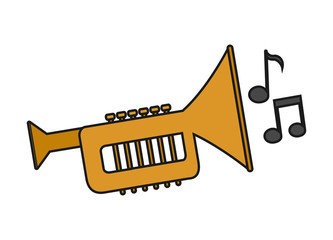 Music note and trumpet instrument icon. Sound melody pentagram and musical theme. Isolated design. Vector illustration