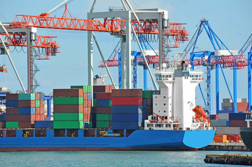 Port cargo crane, ship and container