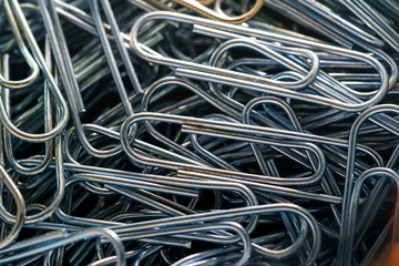 Paper Clips background. Close up picture of paper clip.