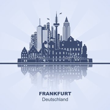 Frankfurt Skyline Sehensw&uuml;rdigkeiten Umriss Silhouette Wandtatoo Schattenbild Grafik Stadt Panorama