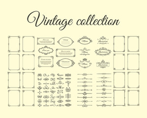 Vintage collection. Frames, calligraphic borders, dividers, vignettes and flourishes vector icons