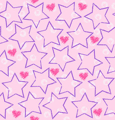 Seamless vector star, heart pattern