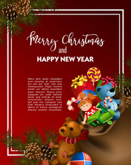 Christmas greeting-card with fir-tree and gifts