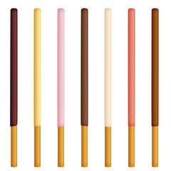 Vector illustration of chocolate dipped cookie sticks on white background. White and brown chocolate snacks. Pepero.