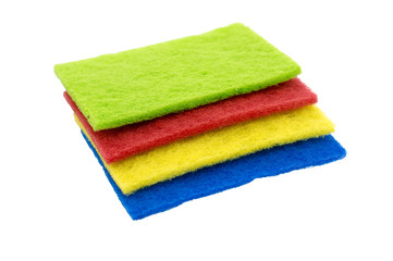 Top view of kitchen scourer pads isolated on white