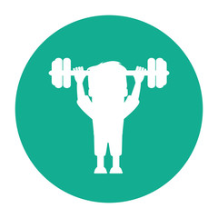 Man cartoon lifting weight icon. Fitness gym bodybuilding bodycare and fit theme. Isolated design. Vector illustration