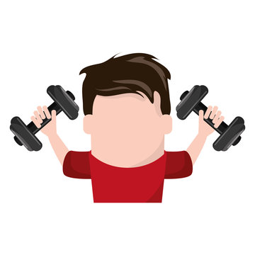 Man cartoon lifting weight icon. Fitness gym bodybuilding bodycare and fit theme. Isolated design. Vector illustration