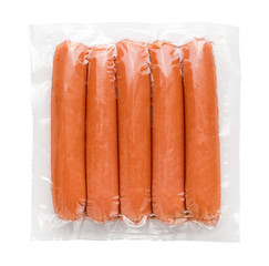 Pack of raw hot dogs isolated on white background with clipping path
