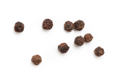 Black pepper isolated on white background. Spices.