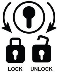 Lock and unlock position sign or icon.