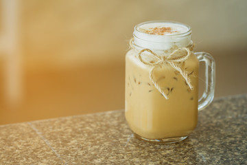 Fresh ice coffee in big glass