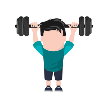 Man cartoon lifting weight icon. Fitness gym bodybuilding bodycare and fit theme. Isolated design. Vector illustration