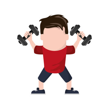 Man Cartoon Lifting Weight Icon. Fitness Gym Bodybuilding Bodycare And Fit Theme. Isolated Design. Vector Illustration