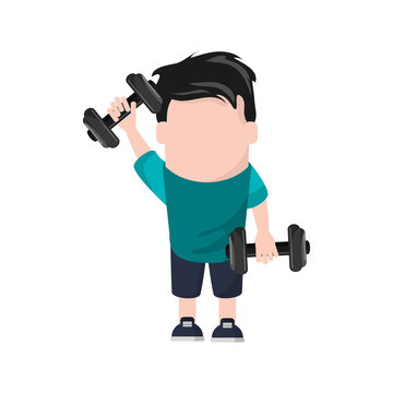 Man cartoon lifting weight icon. Fitness gym bodybuilding bodycare and fit theme. Isolated design. Vector illustration