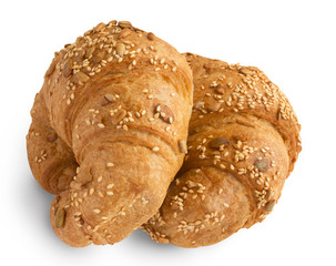 Two croissants isolated on a white background