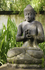 Stone Buddha in tropical garden
