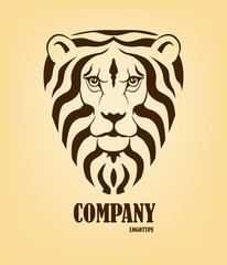 Stylized lion head icon such as logotype. Vector illustration