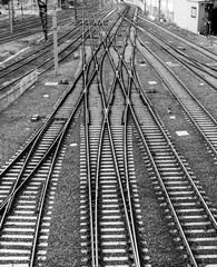 Fototapeta premium Railroad tracks at Southern Cross Station in Melbourne Australia