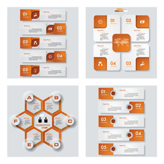 Collection of 4 orange color template/graphic or website layout. Vector Background. For your idea and presentation.