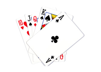 Playing cards - isolated on white background.Royal flush. Playin