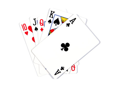 Playing cards - isolated on white background.Royal flush. Playin