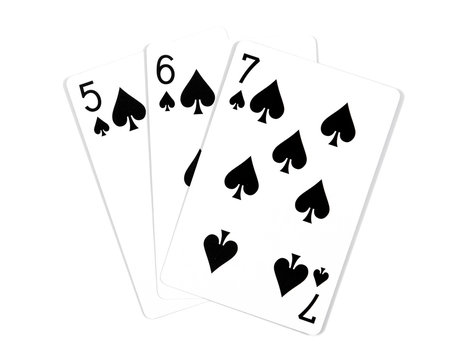 Three cards isolated on white.Playing cards isolated