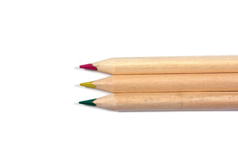 color pencils isolated on white. natural color.Three of natural