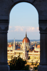 Obraz premium Hungarian Parliament Building in Budapest, View from Fisherman's Bastion