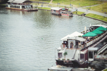 Fototapeta na wymiar motor boat floats on the river