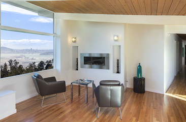 Modern fire-place interior.