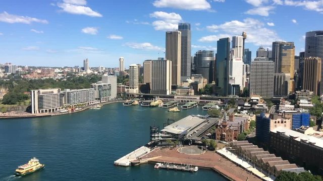SYDNEY - OCT 18 2016:Aerial view of ferry enters into Sydney Circular Quay in Sydney New South Wales, Australia.