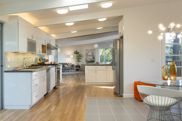 Open kitchen with breakfast table.